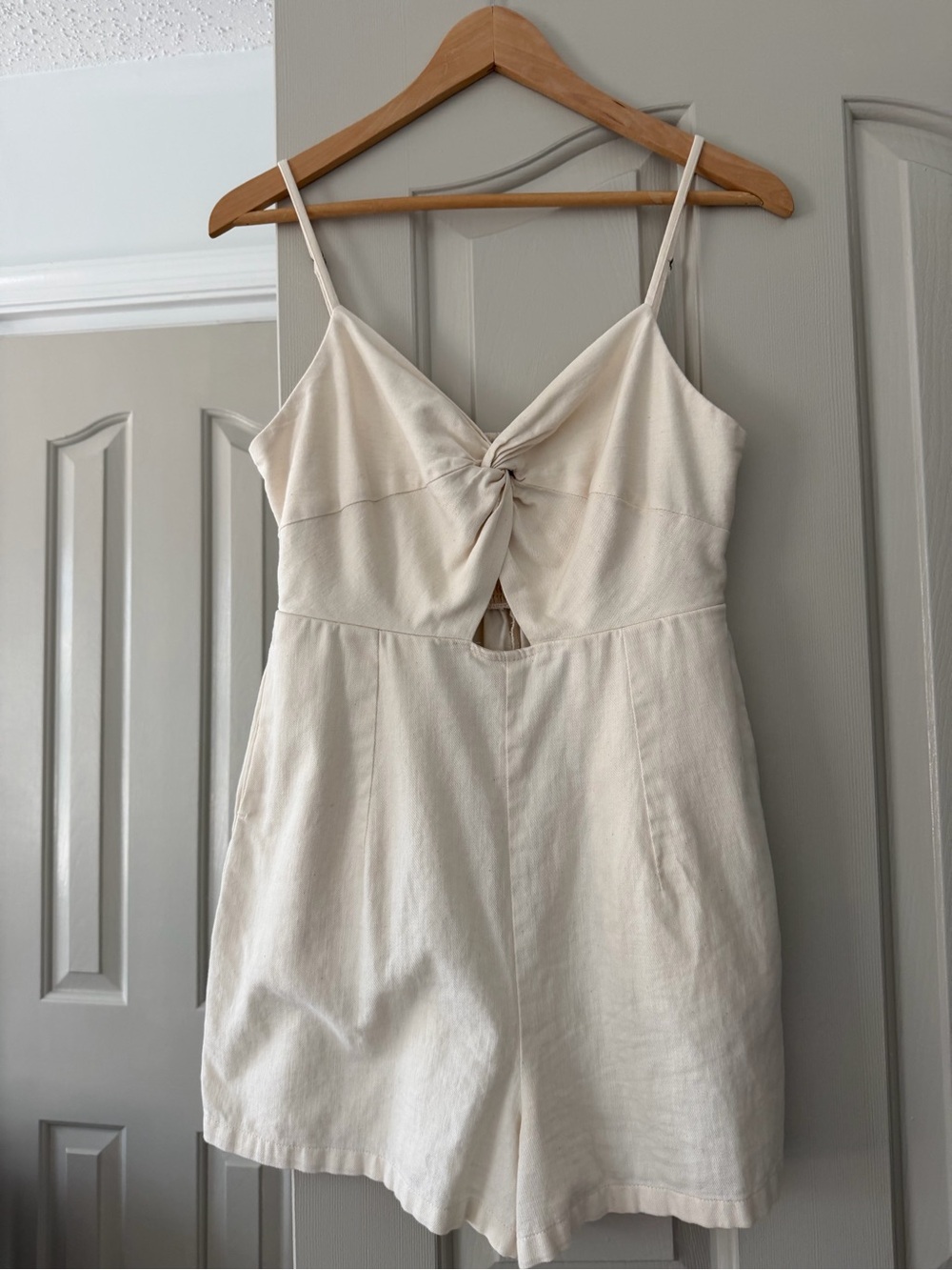 Old Navy Cream Twisted Front Linen Romper